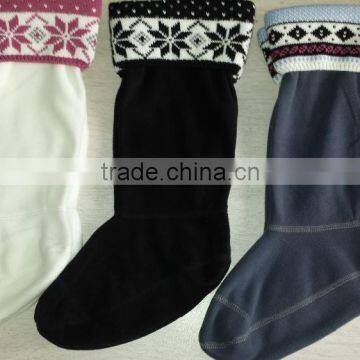 100% Polyester Fleece Welly Socks with cable knit top for rain boot liner