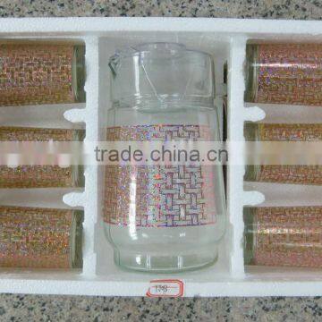 JK010 7pcs Glass Drinking Set with bronzing deco