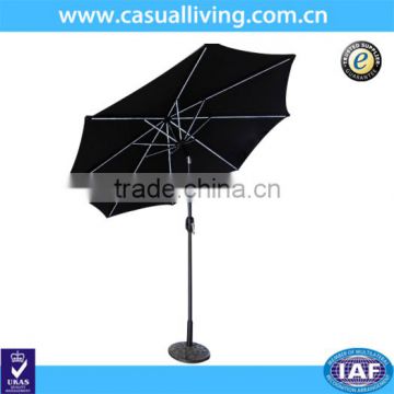 Black 9 feet Patio Umbrella with Solar Powered LED Stripe Lights and Touching Switch