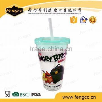 promotional portable 16oz double wall large plastic cup with straw