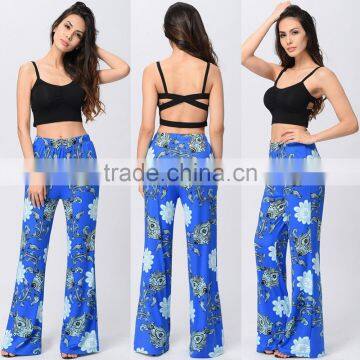 Blue rayon floral printed bell bottom pants