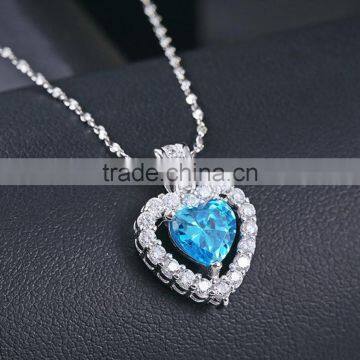 Classic Titanic Heart Of Ocean Crystal 925 Silver Heart Chain Pendant Necklace Choker For Women