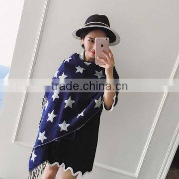 Wholesale Price 2017 New Arrival Girl Scarf White Stars Blue Bottom Color Printed 200*68cm School Student Tippet With Tassels photo-3