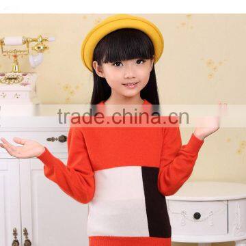 children O-neck color combination plain pullover sweater design for girl