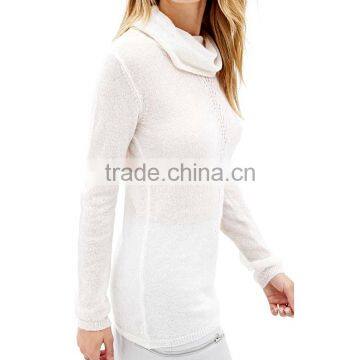Blank White Pure Color Slim Fit Turtleneck Long Sleeve Ladies Long Pullovers photo-2