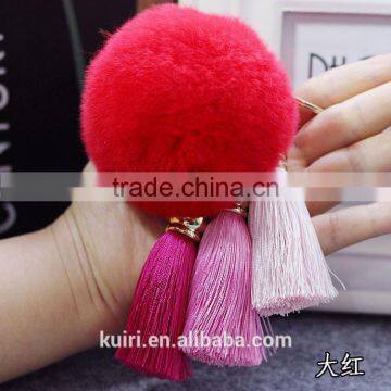 Real Rex Rabbit Fur Ball Plush Keychain Woman Bag Charm Tassel Keyring Pendant Car Key Chain Ring Fashion Jewelry photo-3
