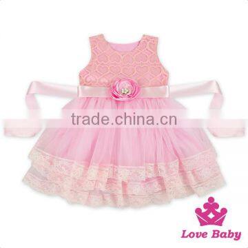 52SQG056 Lovebaby Baby Girls Party Wear TUTU Dress Sleeveless 3 Layers Yarn With Flowers Kids Frock photo-2