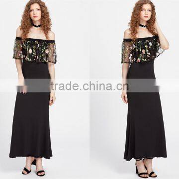 HOT off the Shoulder Sexy Dress, Woman Floral Print Mesh Maxi Long Dress photo-3