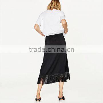 2017 OEM Spring Side Slit Fringed Hem Long Skirts for Girls photo-3