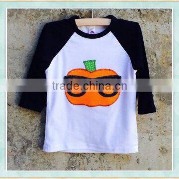 Designer western tops images white top black sleeve mischievous pumpkin embroidery halloween kids tops