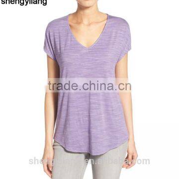 Rayon,polyester,spandex Tri-blend Curved Hem v Neck Wholesale Short Sleeve t Shirts photo-3