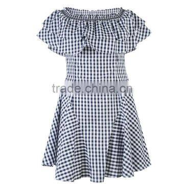 Dresses in Casual Dresses Sweet And School Style Off Shoulder Blue&White High-Waist Slim Ruffle Dress photo-4