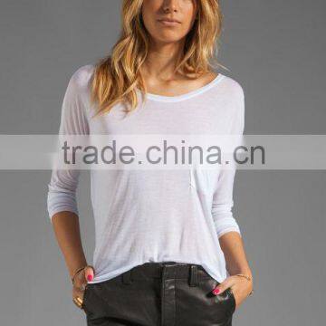 100% modal front breast pocket long sleeve dolman tee shirts