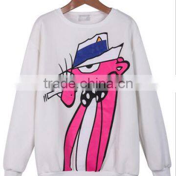 White Long Sleeve Cartoon Print Loose Sweatshirt for ladies