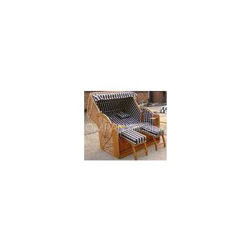 Outdoor PE Rattan Roofed Beach Chair & Strandkorb With Wood And Rattan Frame