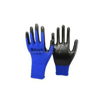 Blue Polyester Black Nitrile Coated Glove