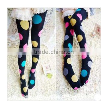 Hot Girls Knitting Machine jacquard Polka Dots Knee High Hosiery For Women Fashion Print Tights