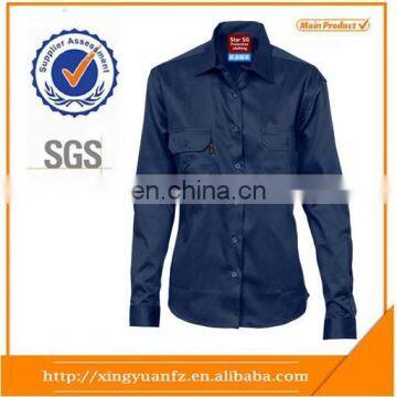Navy 100% cotton drill ladies Outdoor Workwear Women Flame retardant Working Shirt for Industrial Safety Shirt
