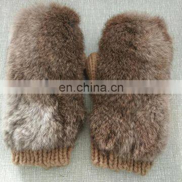 Fashion warm high quality rabbit fur knitted mittens wholesale