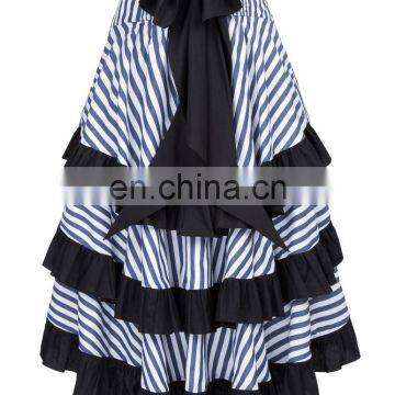 Belle Poque Striped Gathered Steampunk Vintage Gothic Style White High-Low Skirt BP000345-1 photo-4