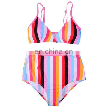 Vintage Rainbow Vertical Striped Bikini Woman Sexy Push Up Swimsuit Tight G String High Waist Swimsuit Summer Beach 2019