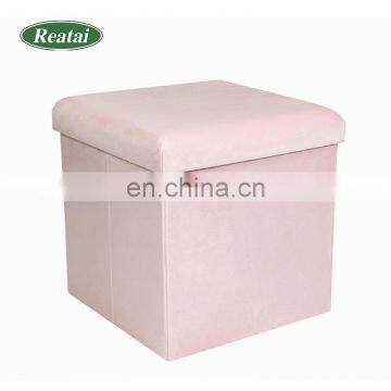 Reatai Blue Tufted Velvet Storage Folding Dine Indoor Stool Ottoman Chair photo-4