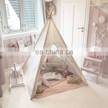 Kids Teepee Tent Children Play Tent Indoor &Outdoor Kids Playhouse White Canvas Teepee With Wood Pole photo-5