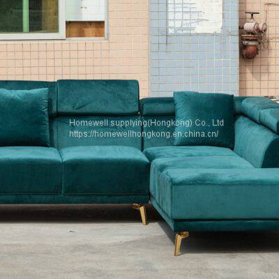 Modern Style Velvet Sectional Sofa HF-2109 With Chaise at Right Side Adjustable Headrest Livingroom Furniture photo-2