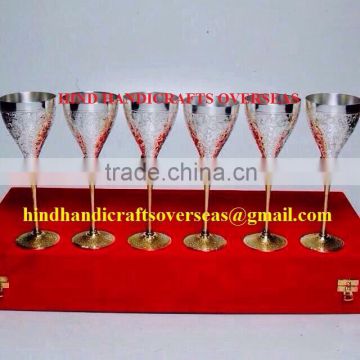 Two Tone Silver And Gold Plated Brass Engraved Goblet Set Of Six Goblets Manufacturer From India