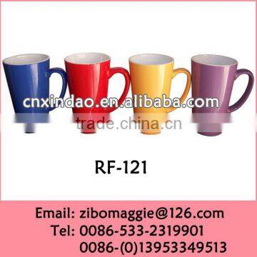 Zibo Made Tall V Shape Glazed Porcelain Promotion Keep Beer Mug for Daily Use with Good Quality