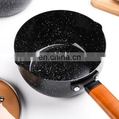 2021 new pressing popular kitchen cookware soup  glass cover wood pattern cheap marble non stick sauce pan