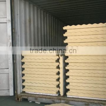 Parition wall use waved polyurethane sandwich panel with light grey steel color