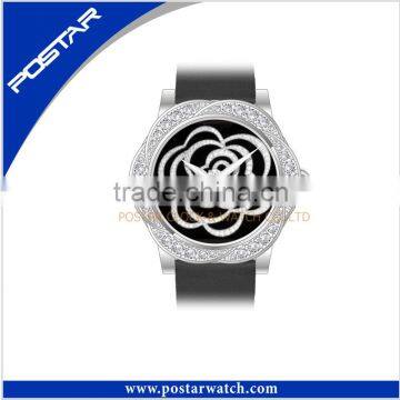 Diamond Flower Watch For Ladies With Leahter Strap