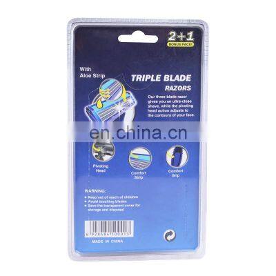 3PCS/Pack Private Logo Available Disposable Men Razor Triple Blades Stainless Steel Shaving Razor For Male With Lubricant KL3-06