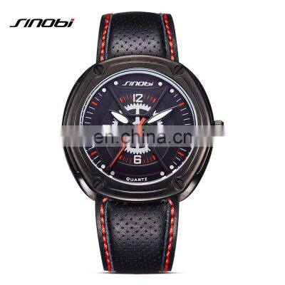 SINOBI Casual Men's Watch Luminous Pointer Good Quality Holes Leather Band Quartz Japan Watch S9679G Jam Tangan Pria