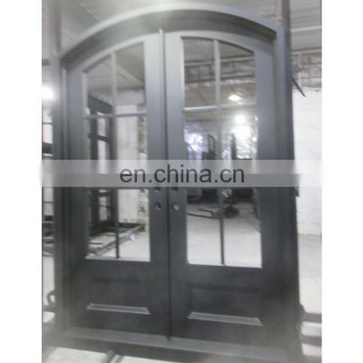 Round top security door for homes double entry metal front entrance iron door with glass