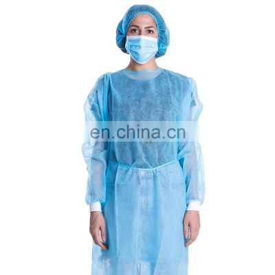 Knit Cuff Long Sleeve Disposable Blue Isolation Gown Polypropylene Lab Gowns