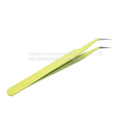 Yellow Stainless Steel Tweezers, Bird's Nest, Hair Picking and Eyelash Beautifying Tools, Electronic Mobile Phone Maintenance, Curved Straight Tip, Thin Tip Clip, Stickers, Cute photo-3