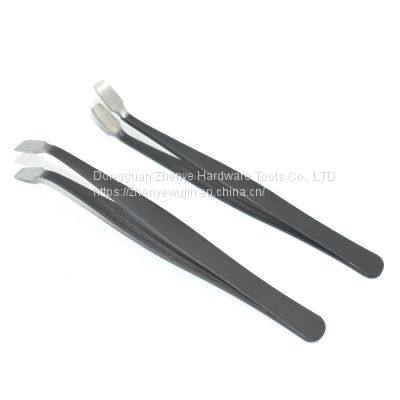 Black Anti-static Flat Head Tweezers 34A Antimagnetic Acid Proof Fine Stainless Steel Tweezers Stamp Clip photo-3