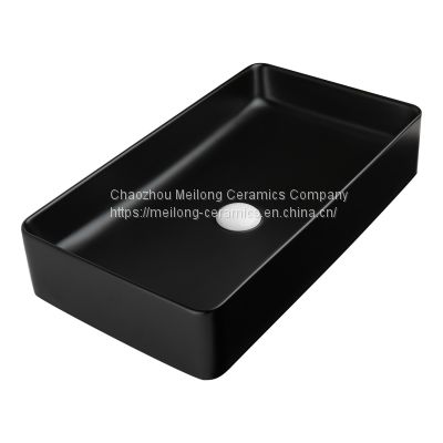 Modern style 24-inch 61 cm bathroom matte black ceramic vessel sink countertop rectangle matte black wash basin