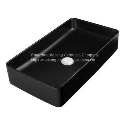 Modern Style 24-inch 61 cm Bathroom Matte Black Ceramic Vessel Sink Countertop Rectangle Matte Black Wash Basin