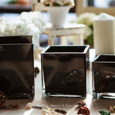 White Black Silver Colored Square Glass Candle Jar Table Vase Centerpieces For Home And Wedding Decoration