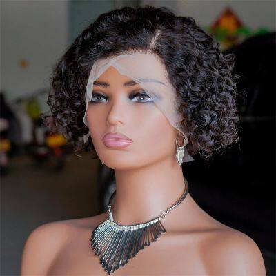 Short Kinky Curly Human Hair Lace Frontal Wig Pixie Cut Wig Human Hair 13X4 Lace Front Natural Brazilian Hair Wigs For Women