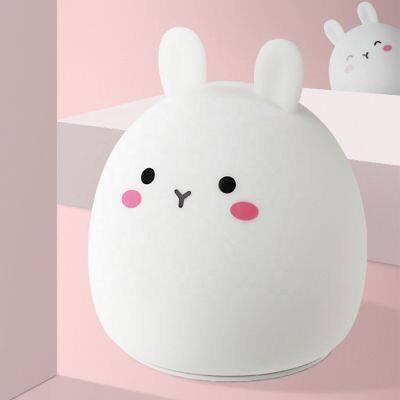 Rabbit Small Soft Silicon LED Night Light for Kids Children Table Lamp Bedroom Light Changing Tap Control Remote Colorful Light photo-4
