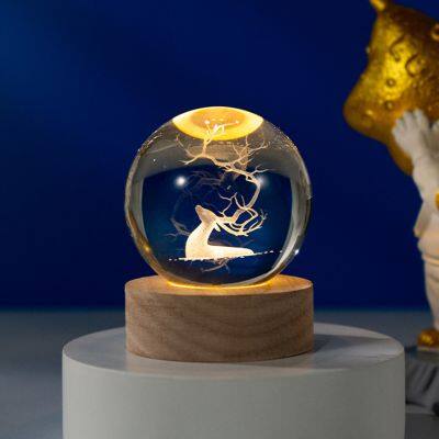 3D Art Crystal Ball Led  Night Lamp Luminous Crystal Ball Decoration Solar System Led Night Lights Decorative Table Lamp