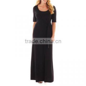 2015 Plus Size Women Elbow Sleeve Belted Maxi Dress