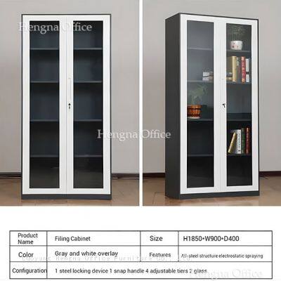 School Office Metal Document Cabinet for Boston Campus, Stable Floor-mounted Structure, Anti-rust Treatment, Transparent Glass Door Filing Unit
