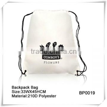 210D Polyester White Drawstring Backpack Bag