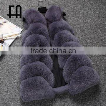 Factory direct fashion lady's dark gery fox fur vest with suede leather