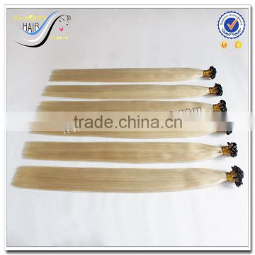 Wholesale top quality white russian virgin hair flat tip hair extension                        
                                                                                Supplier's Choice